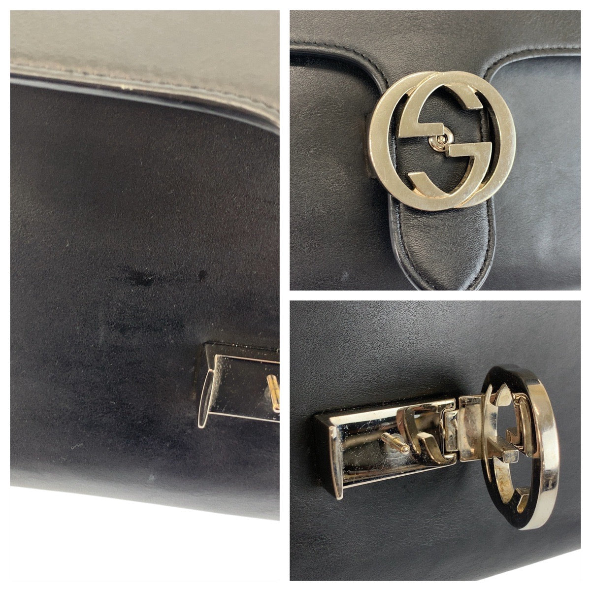 19308
GUCCI グッチ インターロッキング ブラック 黒 シルバー金具 レザー 387604 チェーンショルダーバッグ ポシェット レディース ABP82