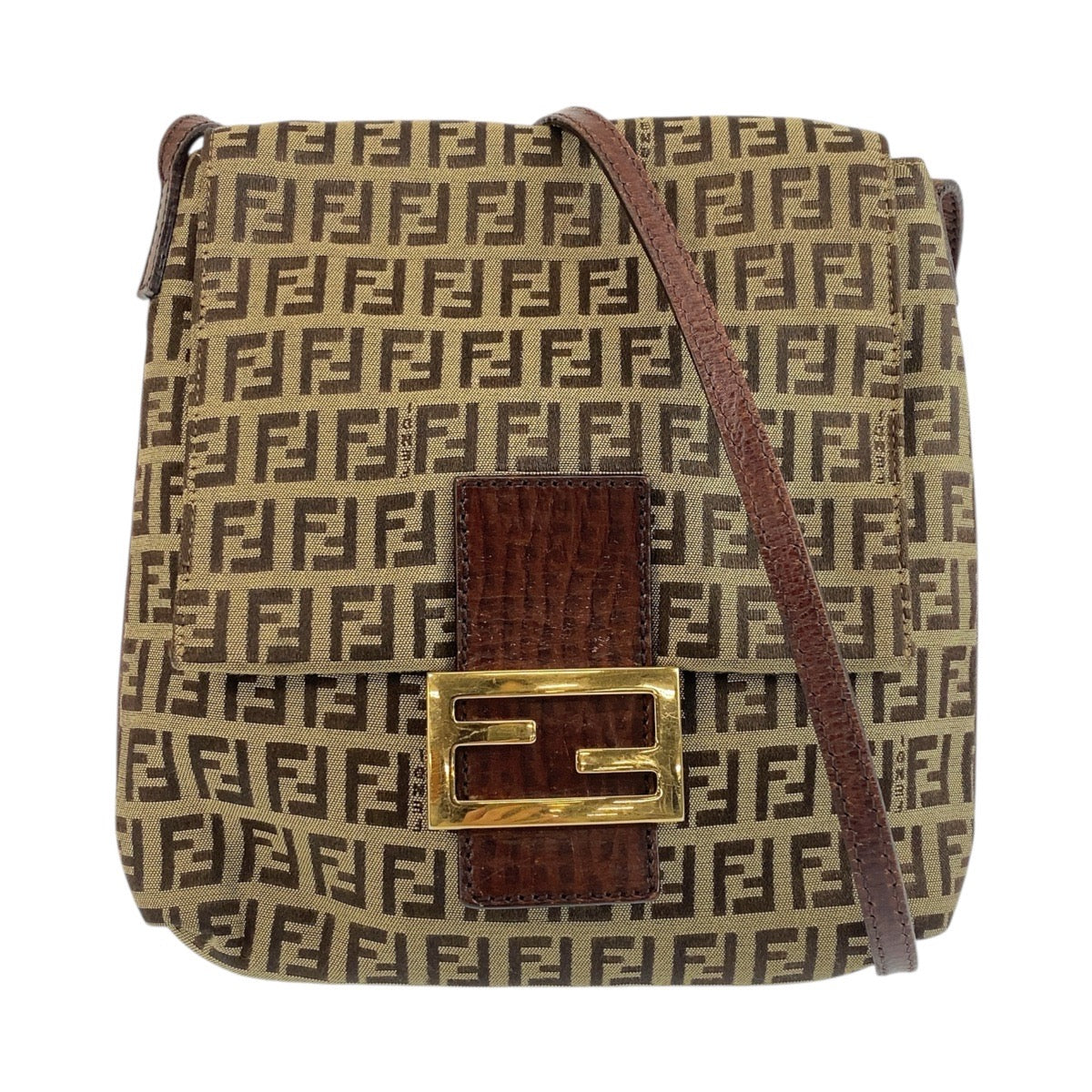 19313
FENDI フェンディ ズッキーノ ベージュ ブラウン ゴールド金具 キャンバス / レザー 8BT075 ショルダーバッグ ポシェット レディース AB41