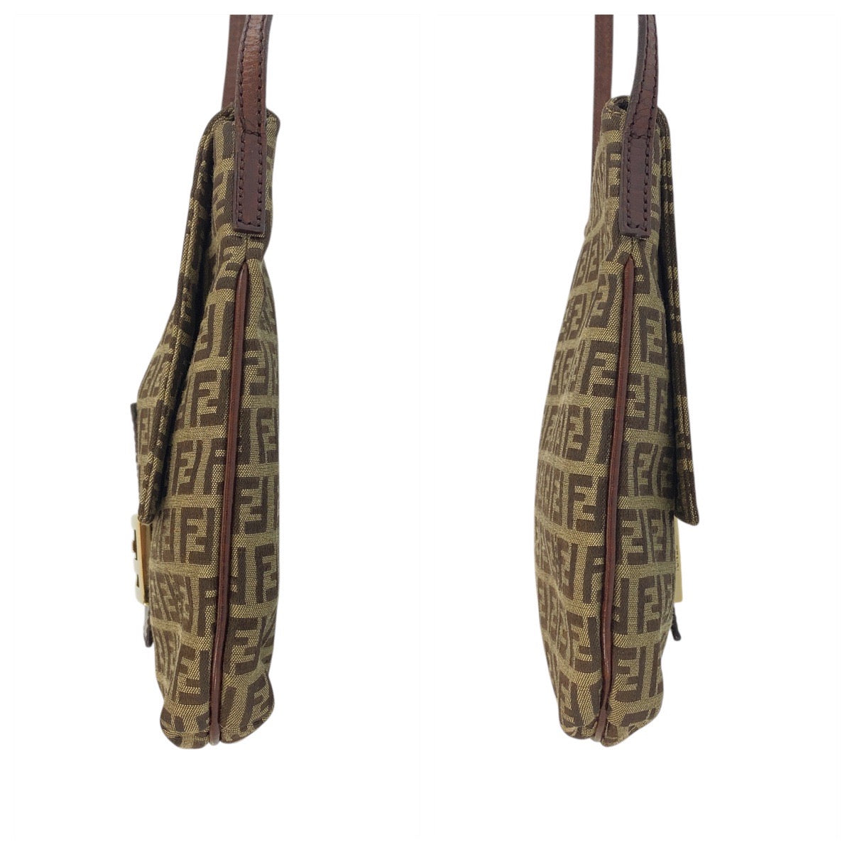 19313
FENDI フェンディ ズッキーノ ベージュ ブラウン ゴールド金具 キャンバス / レザー 8BT075 ショルダーバッグ ポシェット レディース AB41