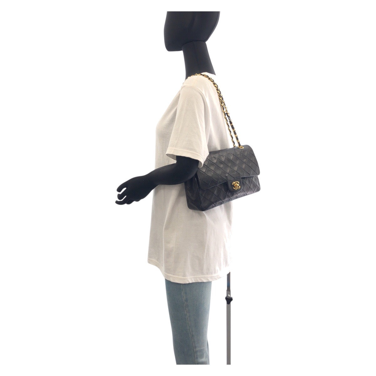 19314
CHANEL シャネル ヴィンテージ マトラッセ25 ダブルフラップ ココマーク ターンロック ブラック 黒 ゴールド金具 ラムスキン チェーンショルダーバッグ  レディース AB350