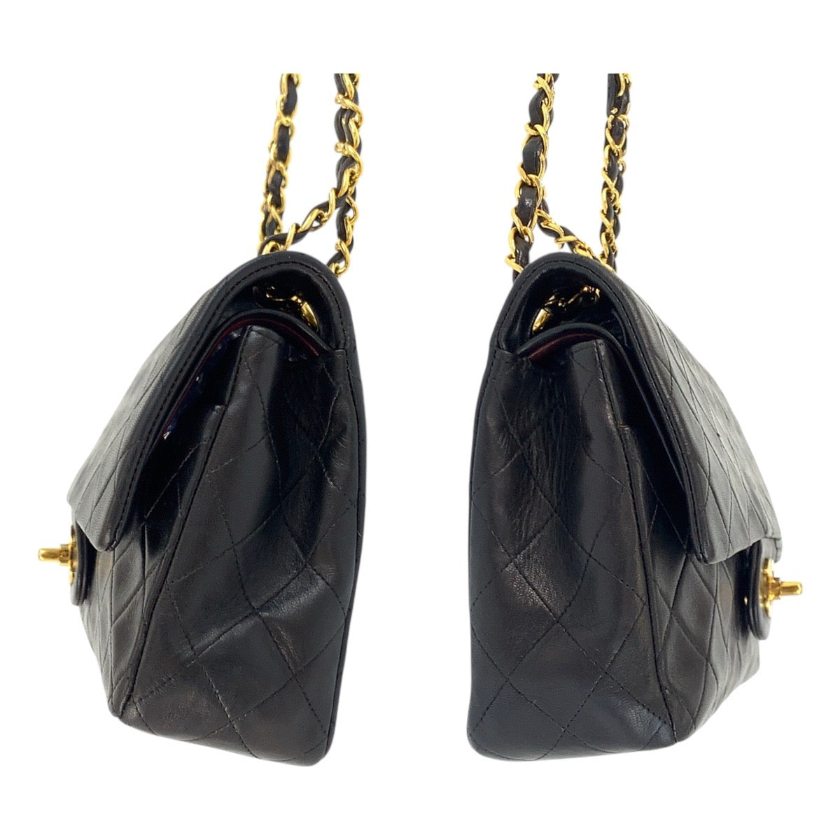19314
CHANEL シャネル ヴィンテージ マトラッセ25 ダブルフラップ ココマーク ターンロック ブラック 黒 ゴールド金具 ラムスキン チェーンショルダーバッグ  レディース AB350
