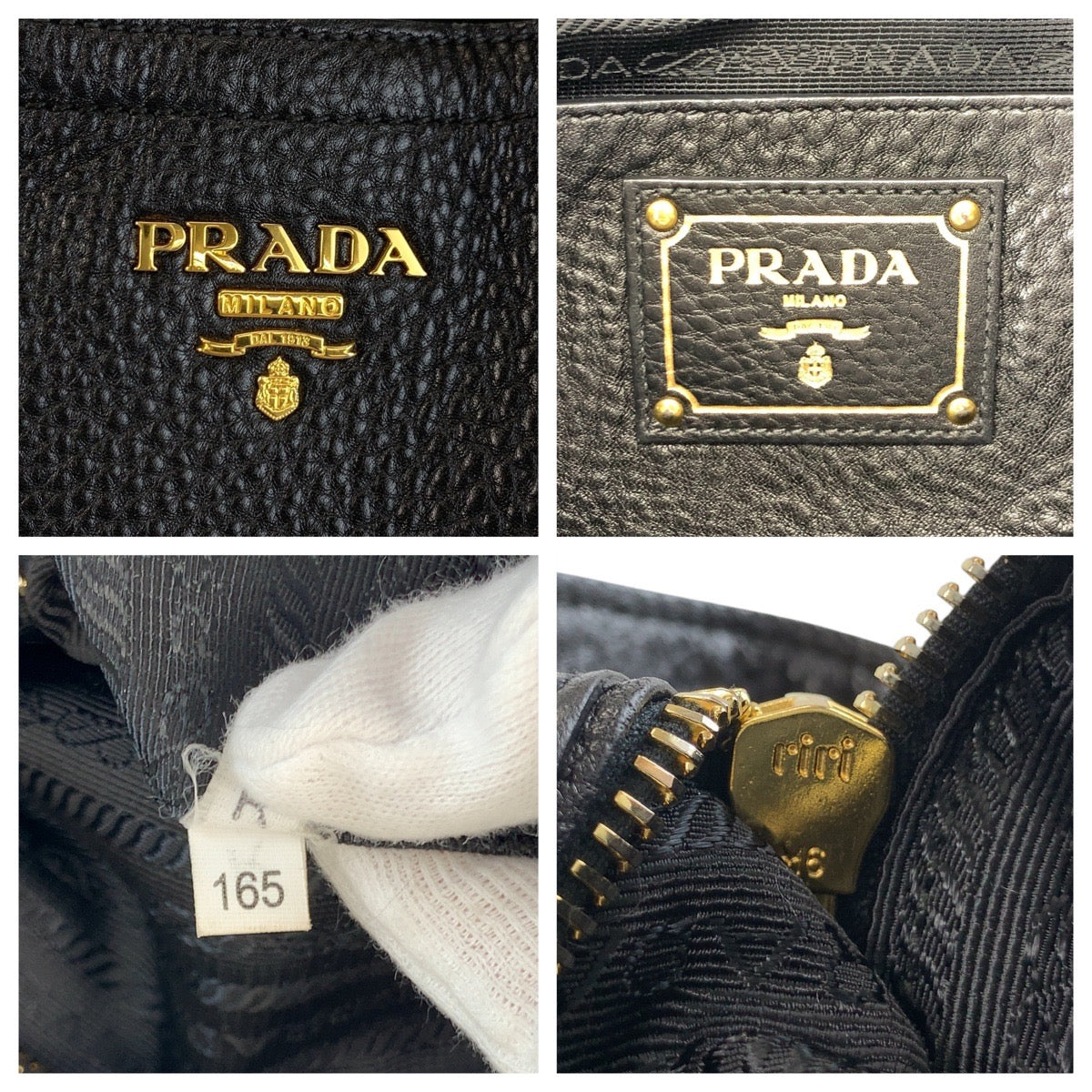 19315
PRADA プラダ ヴィッテロダイノ ブラック 黒 ゴールド金具 レザー トートバッグ ショルダーバッグ  レディース ABP66