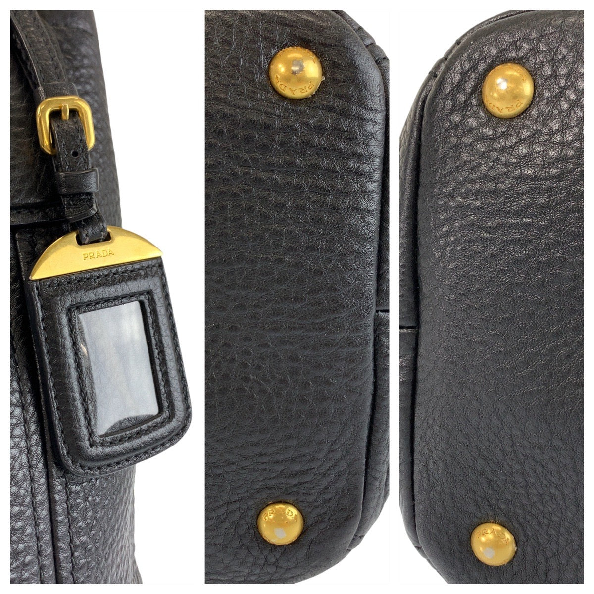 19315
PRADA プラダ ヴィッテロダイノ ブラック 黒 ゴールド金具 レザー トートバッグ ショルダーバッグ  レディース ABP66