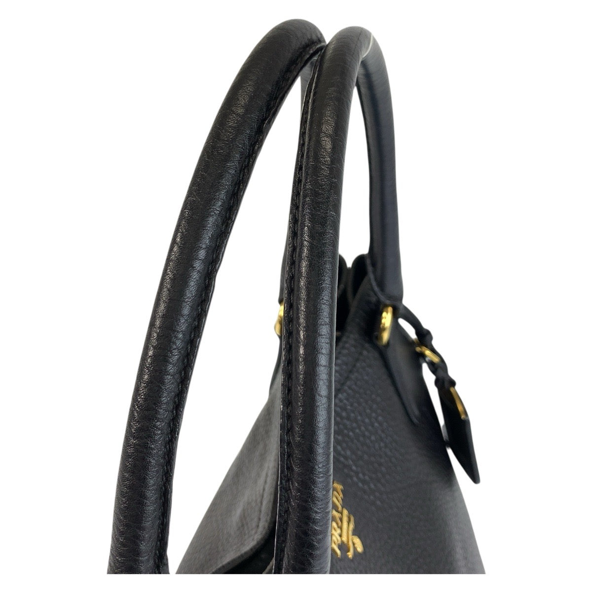 19315
PRADA プラダ ヴィッテロダイノ ブラック 黒 ゴールド金具 レザー トートバッグ ショルダーバッグ  レディース ABP66