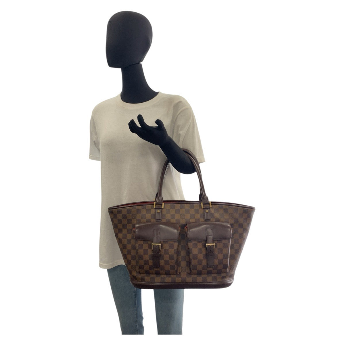 19317
LOUIS VUITTON ルイヴィトン ダミエ マノスクGM ブラウン ゴールド金具 PVC / レザー N51120 トートバッグ ハンドバッグ  レディース ABP75