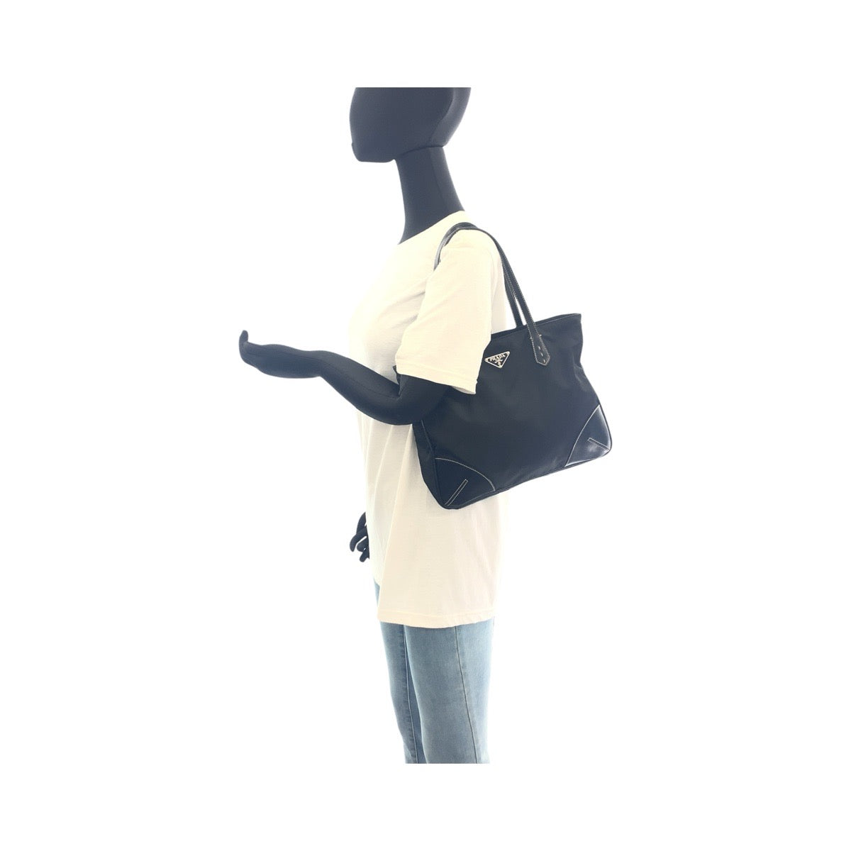 19319
PRADA プラダ テスート 三角ロゴプレート ブラック 黒 シルバー金具 ナイロン / レザー トートバッグ ショルダーバッグ  レディース ABP34