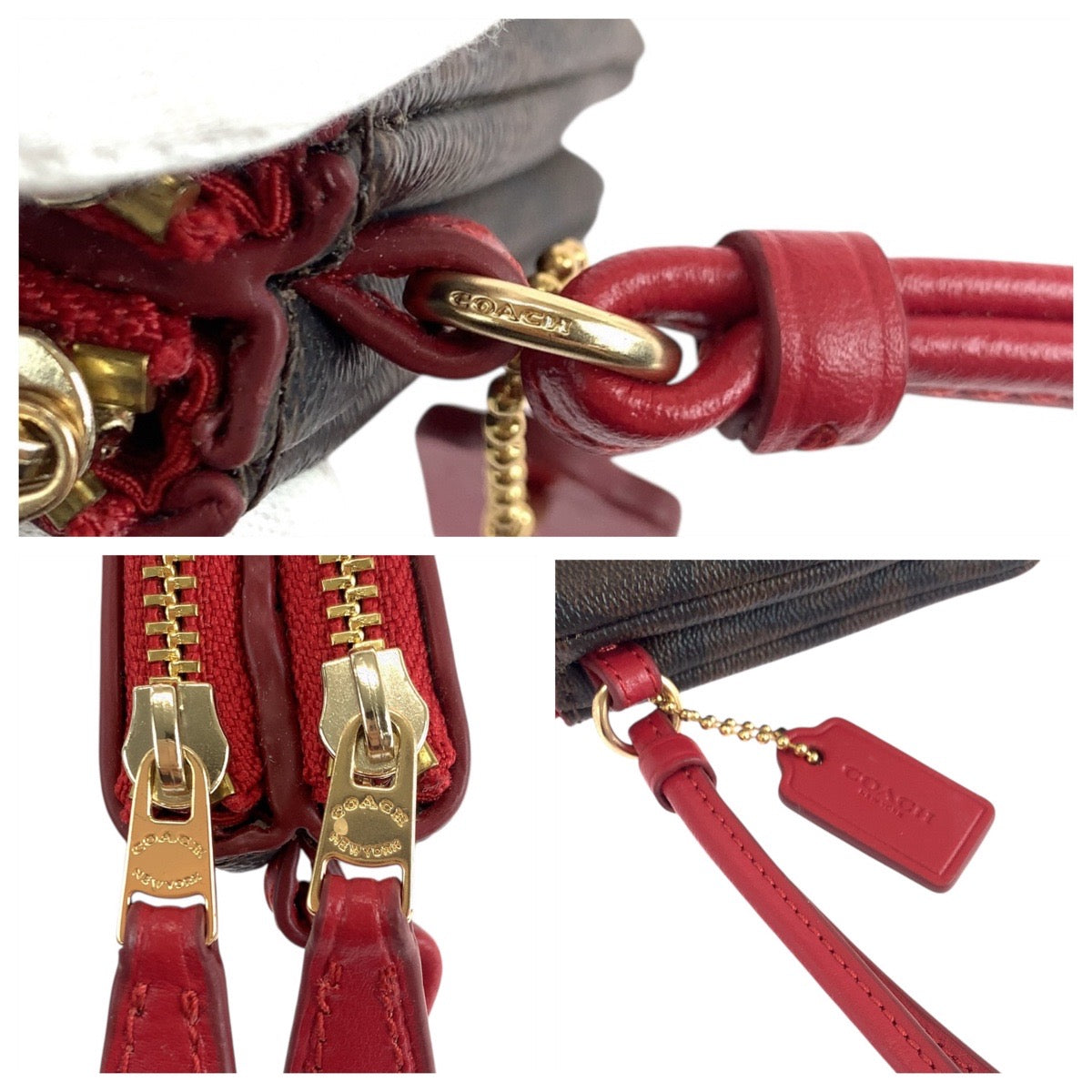 19324
COACH コーチ シグネチャー ブラウン レッド ゴールド金具 PVC / レザー F87591 ポーチ 小物入れ  レディース A2