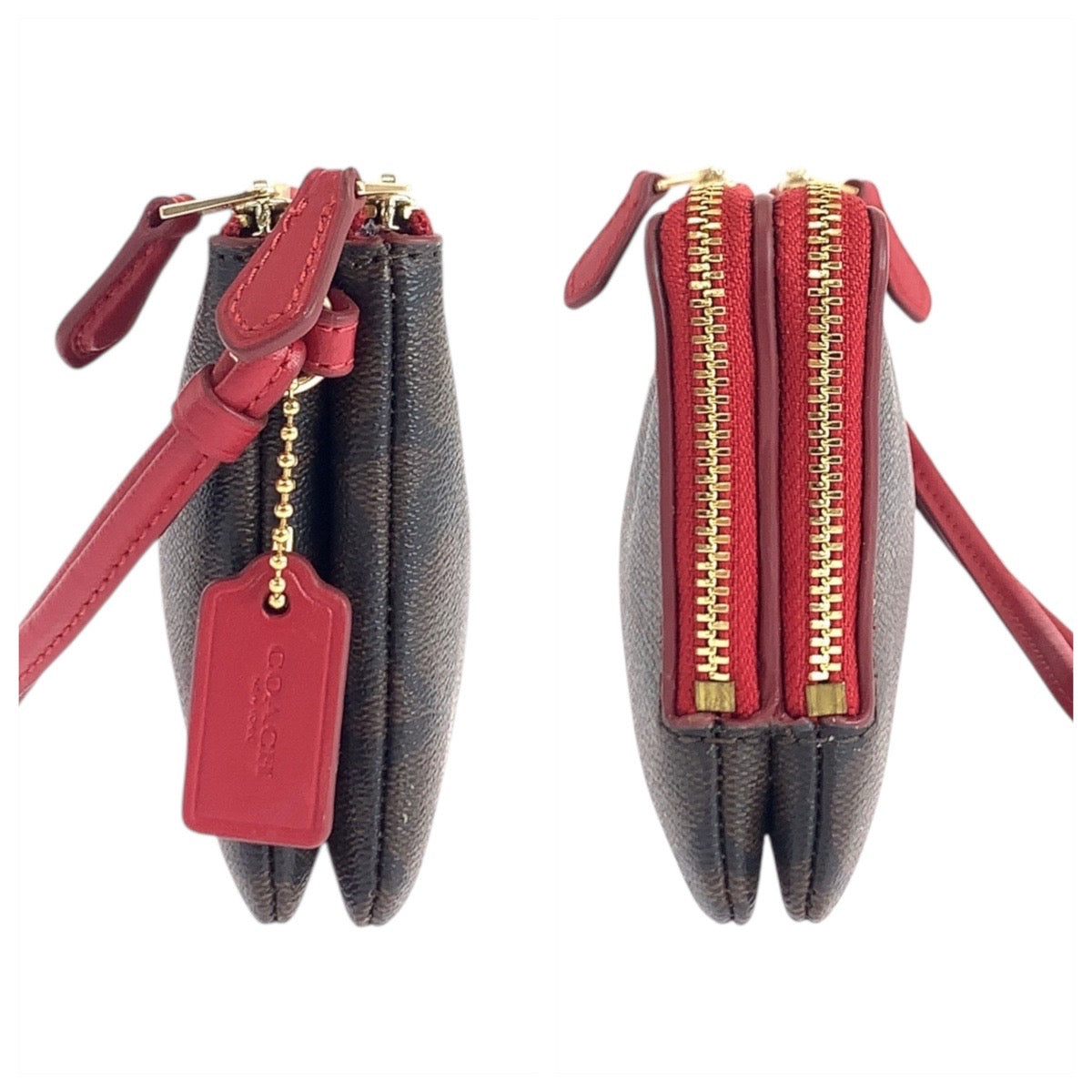 19324
COACH コーチ シグネチャー ブラウン レッド ゴールド金具 PVC / レザー F87591 ポーチ 小物入れ  レディース A2