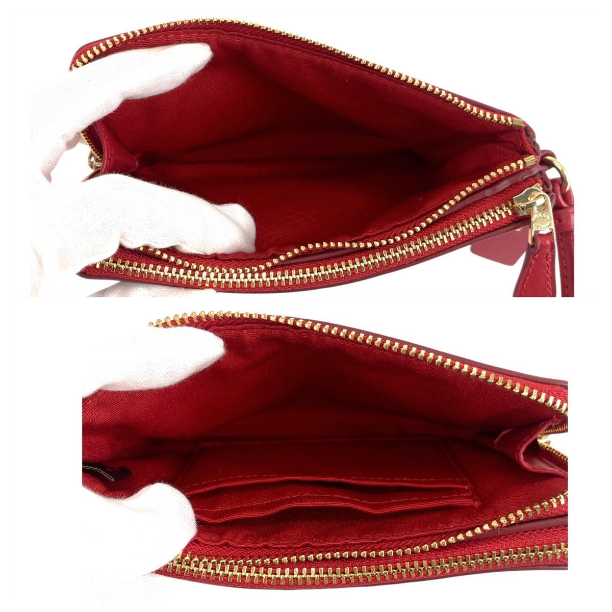 19324
COACH コーチ シグネチャー ブラウン レッド ゴールド金具 PVC / レザー F87591 ポーチ 小物入れ  レディース A2