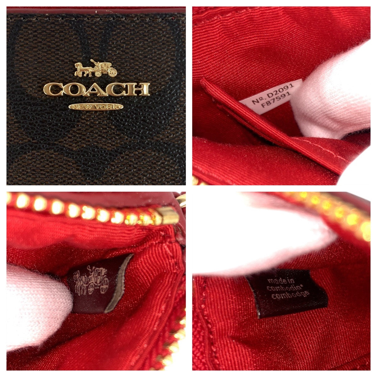 19324
COACH コーチ シグネチャー ブラウン レッド ゴールド金具 PVC / レザー F87591 ポーチ 小物入れ  レディース A2