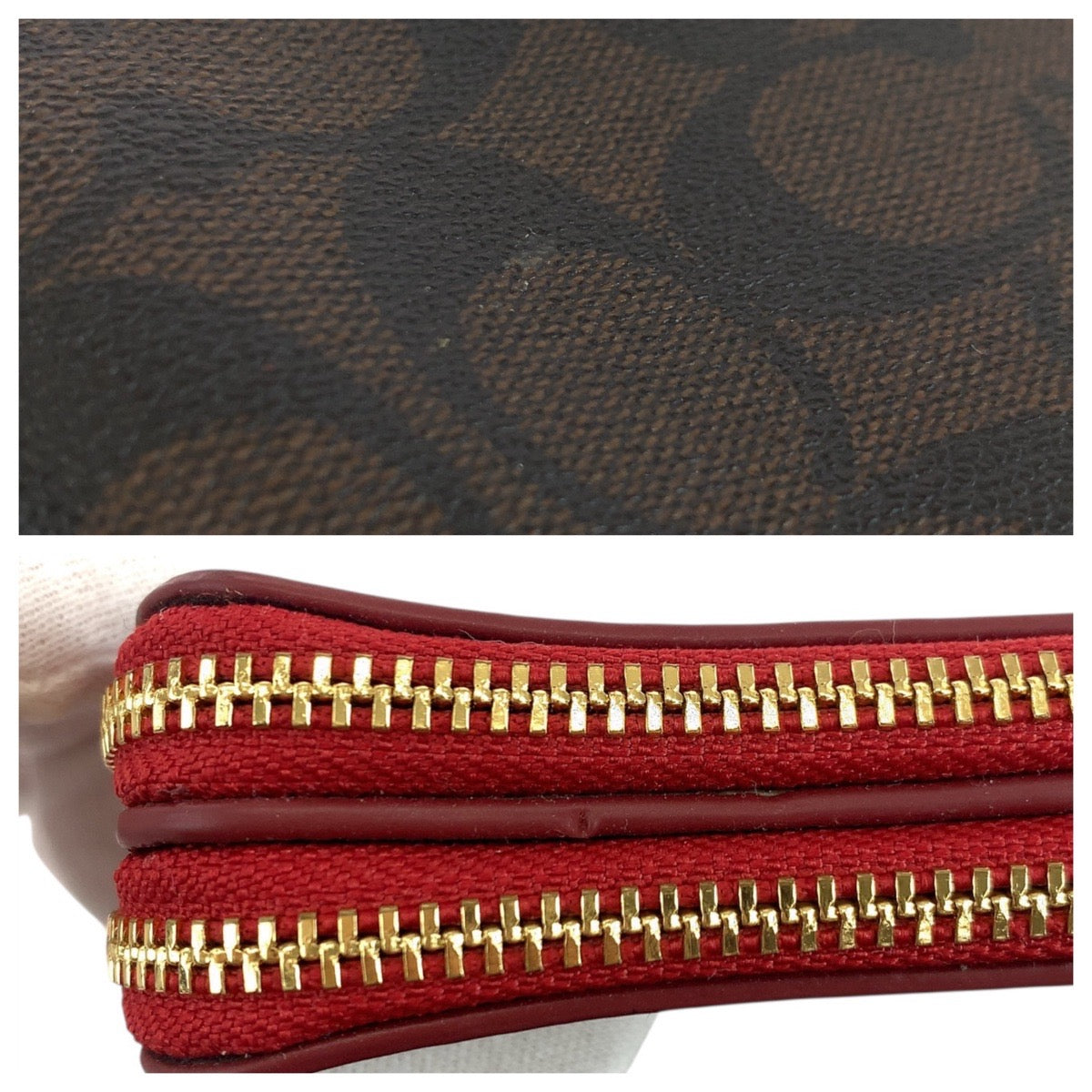 19324
COACH コーチ シグネチャー ブラウン レッド ゴールド金具 PVC / レザー F87591 ポーチ 小物入れ  レディース A2