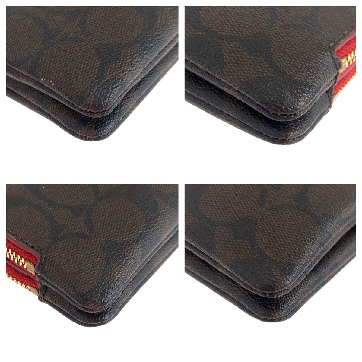 19324
COACH コーチ シグネチャー ブラウン レッド ゴールド金具 PVC / レザー F87591 ポーチ 小物入れ  レディース A2