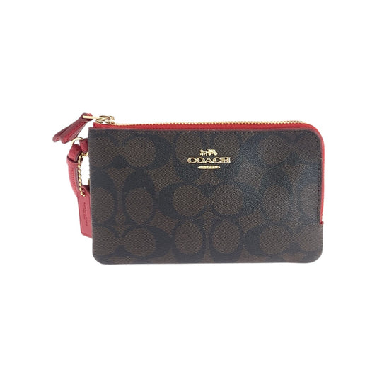 19324
COACH コーチ シグネチャー ブラウン レッド ゴールド金具 PVC / レザー F87591 ポーチ 小物入れ  レディース A2