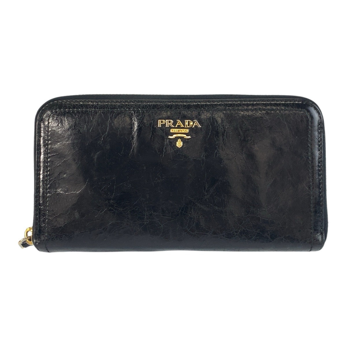 19325
PRADA プラダ ロゴ ブラック 黒 ゴールド金具 レザー 長財布 ロングウォレット  レディース AB10