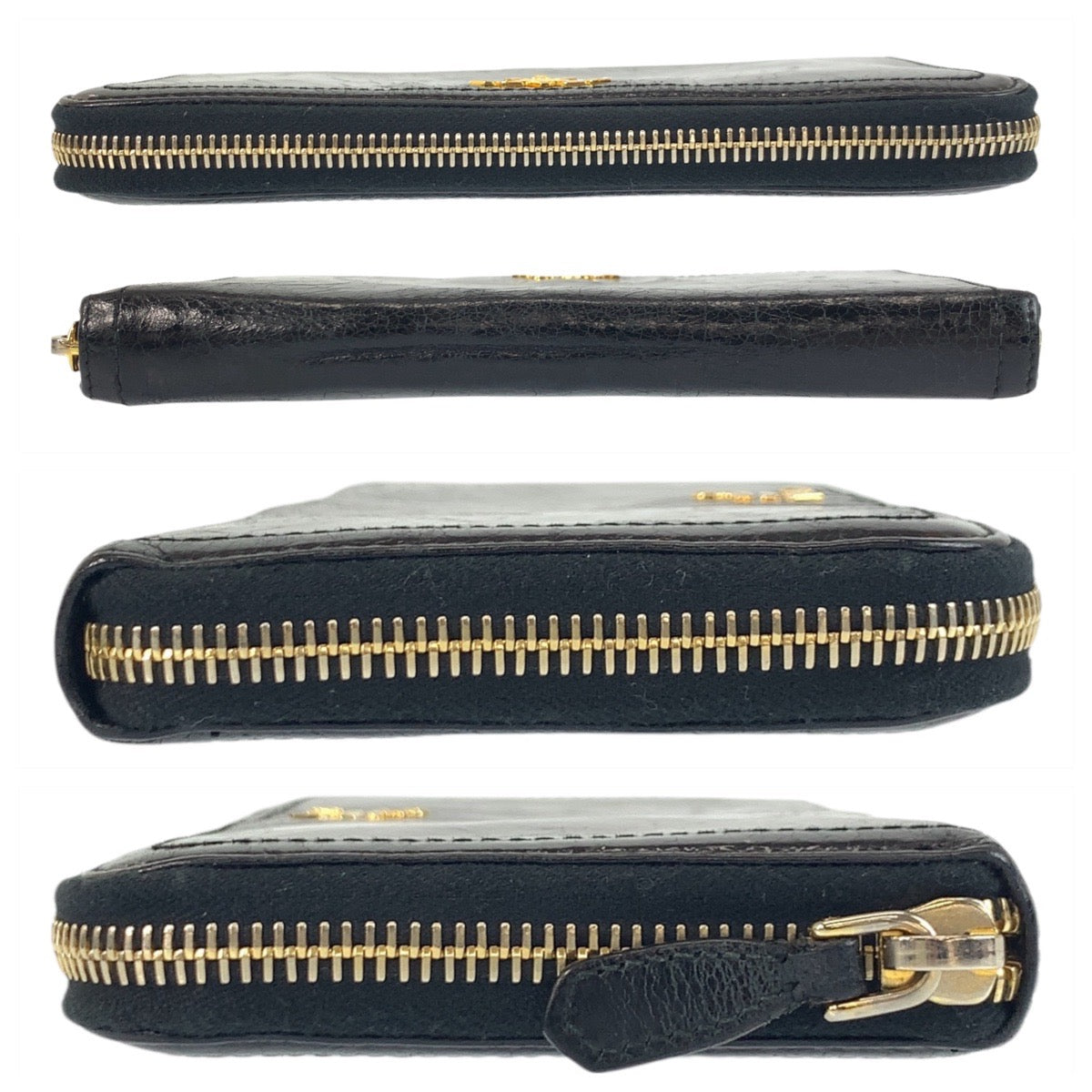 19325
PRADA プラダ ロゴ ブラック 黒 ゴールド金具 レザー 長財布 ロングウォレット  レディース AB10