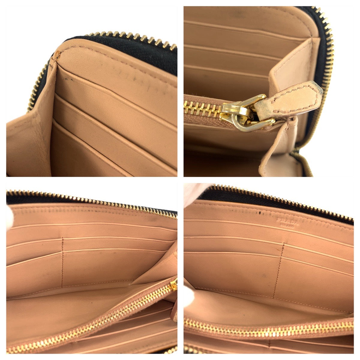 19325
PRADA プラダ ロゴ ブラック 黒 ゴールド金具 レザー 長財布 ロングウォレット  レディース AB10