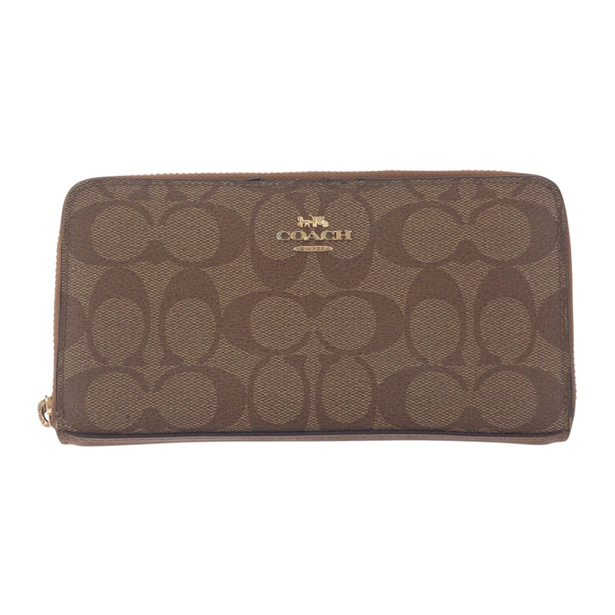 19327
COACH コーチ シグネチャー ブラウン ゴールド金具 PVC 長財布 ロングウォレット  レディース B1