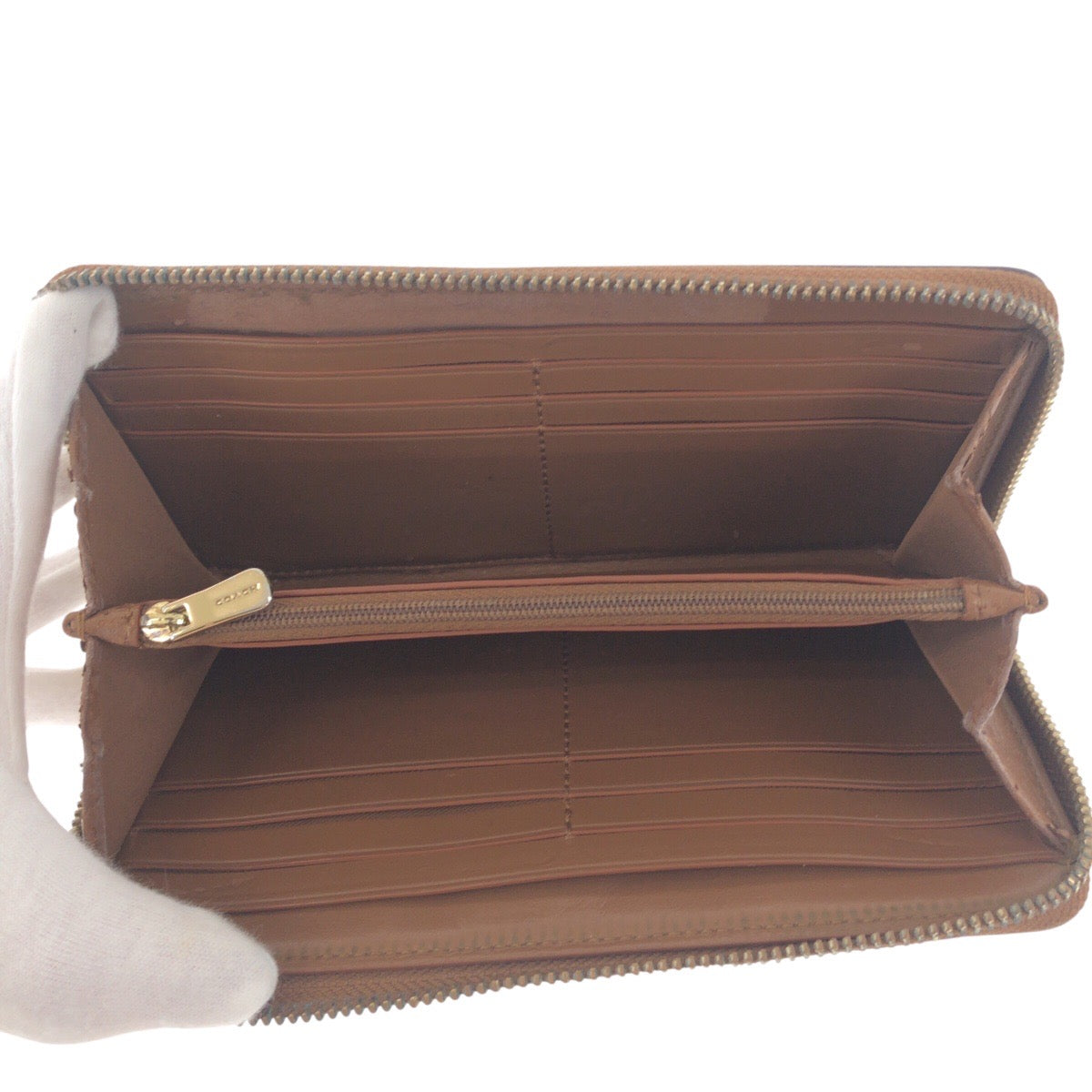 19327
COACH コーチ シグネチャー ブラウン ゴールド金具 PVC 長財布 ロングウォレット  レディース B1