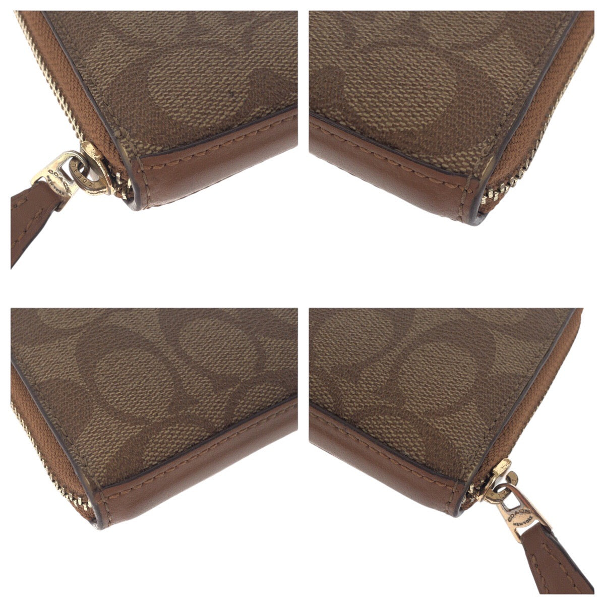 19327
COACH コーチ シグネチャー ブラウン ゴールド金具 PVC 長財布 ロングウォレット  レディース B1