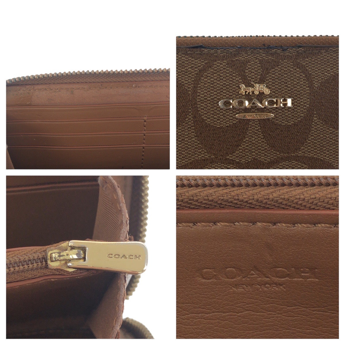 19327
COACH コーチ シグネチャー ブラウン ゴールド金具 PVC 長財布 ロングウォレット  レディース B1