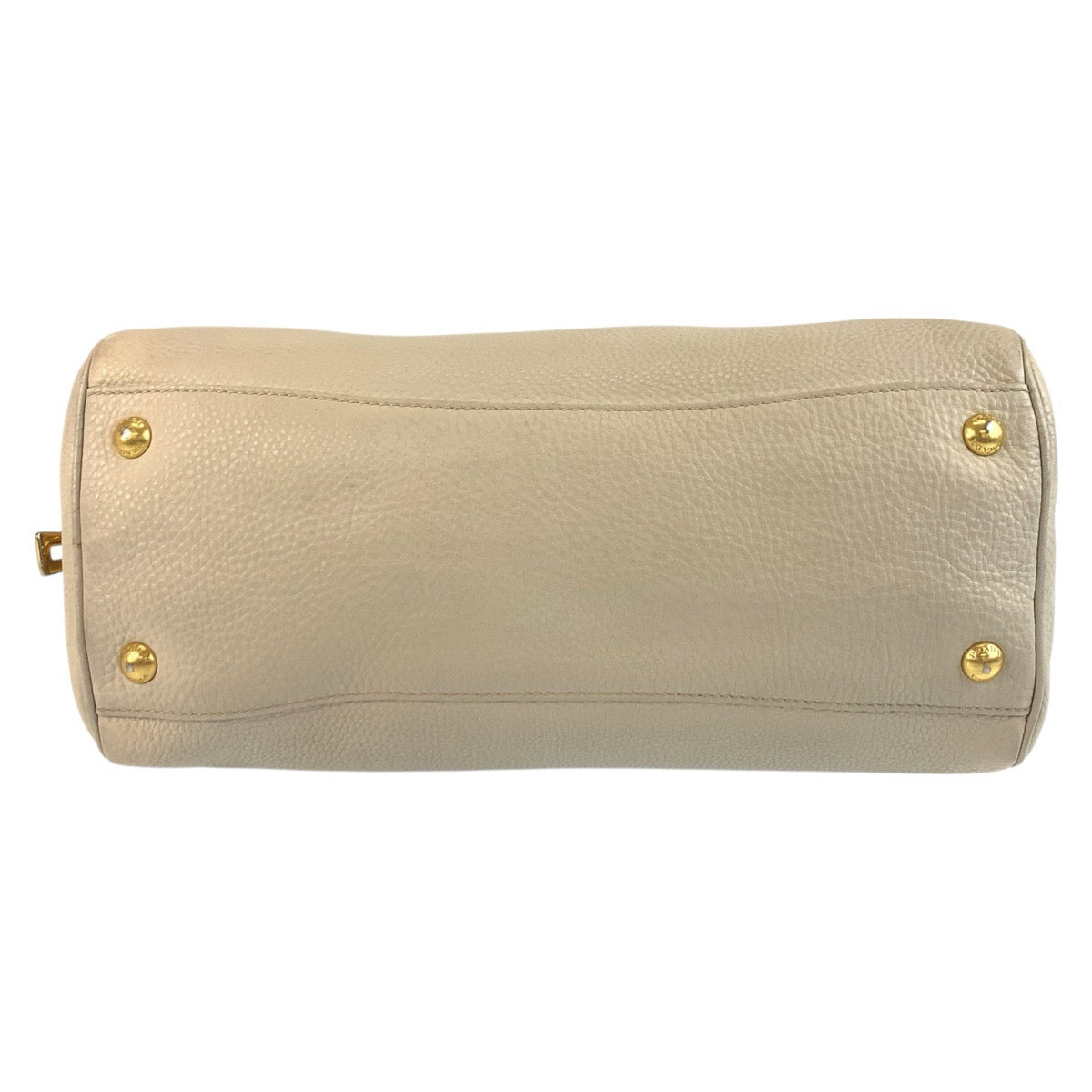 19337
PRADA プラダ ヴィッテロダイノ 三角ロゴプレート ベージュ アイボリー ゴールド金具 レザー ハンドバッグ ミニボストンバッグ  レディース ABP52