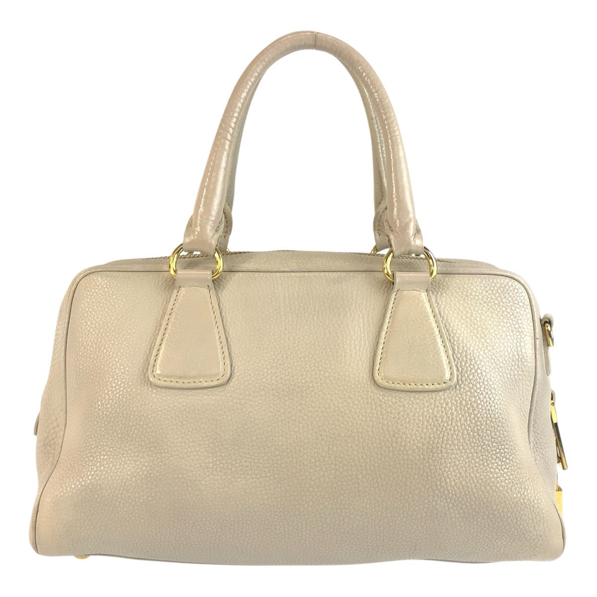 19337
PRADA プラダ ヴィッテロダイノ 三角ロゴプレート ベージュ アイボリー ゴールド金具 レザー ハンドバッグ ミニボストンバッグ  レディース ABP52