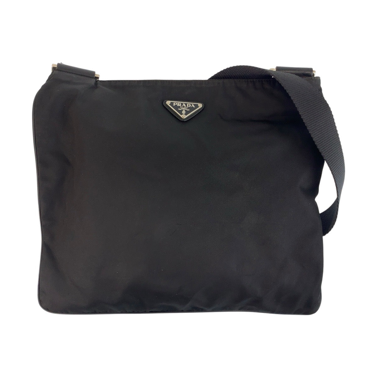 19339
PRADA プラダ テスート 三角ロゴプレート 男女兼用 ブラック 黒 シルバー金具 ナイロン ショルダーバッグ ポシェット  レディース AB38
