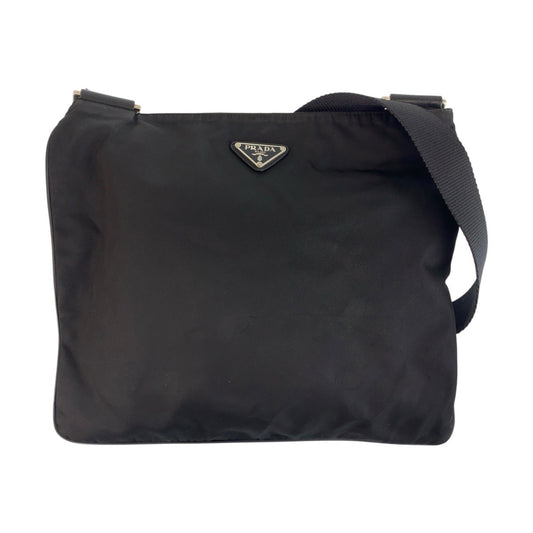 19339
PRADA プラダ テスート 三角ロゴプレート 男女兼用 ブラック 黒 シルバー金具 ナイロン ショルダーバッグ ポシェット  レディース AB38