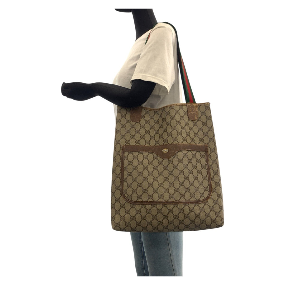 19340
GUCCI グッチ ヴィンテージ オールドグッチ シェリーライン ブラウン GGスプリームキャンバス / レザー 39 02 003 トートバッグ ショルダーバッグ 男女兼用  レディース AB17