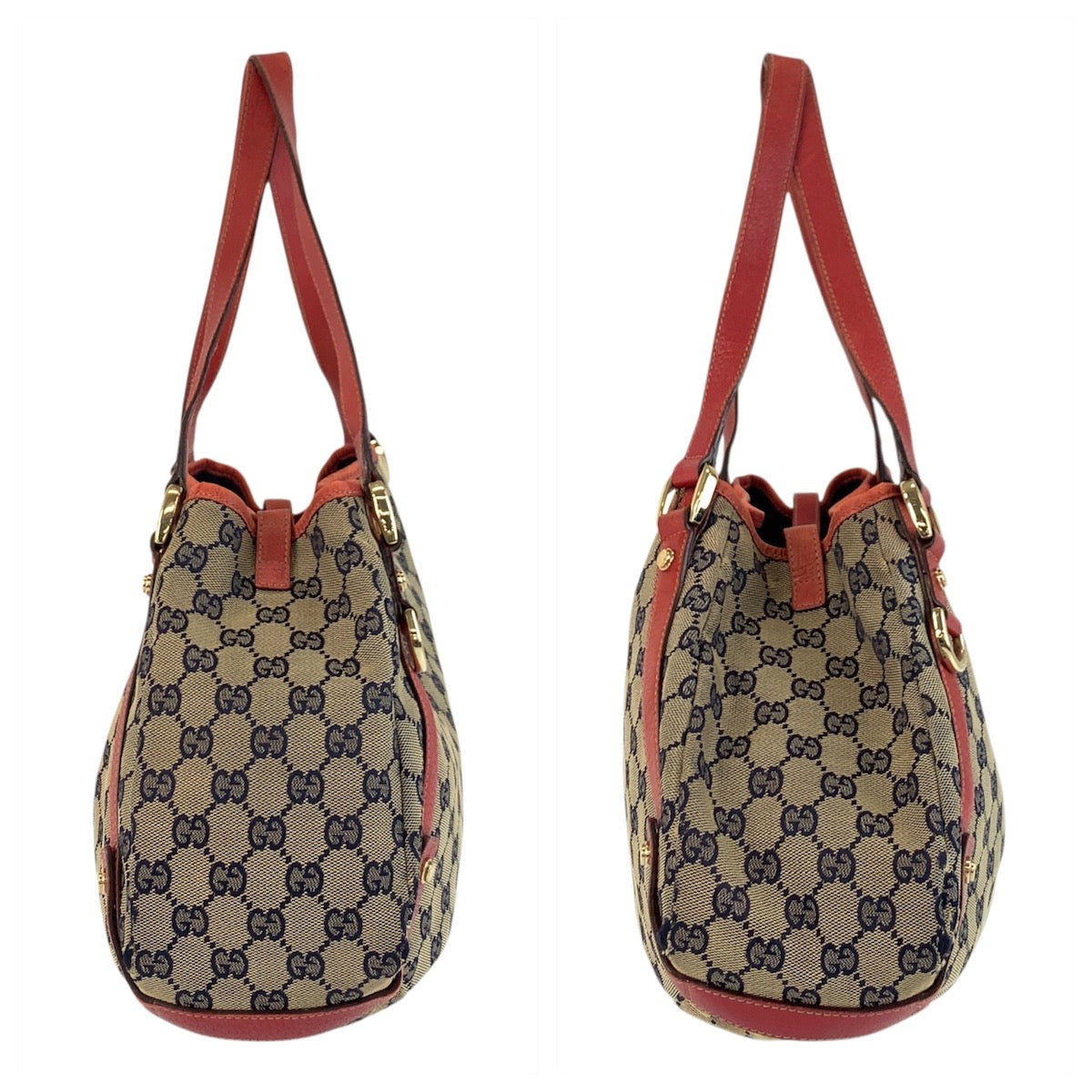 19345
GUCCI グッチ アビー グレー レッド ゴールド金具 GGキャンバス / レザー 130736 トートバッグ ショルダーバッグ  レディース AB20