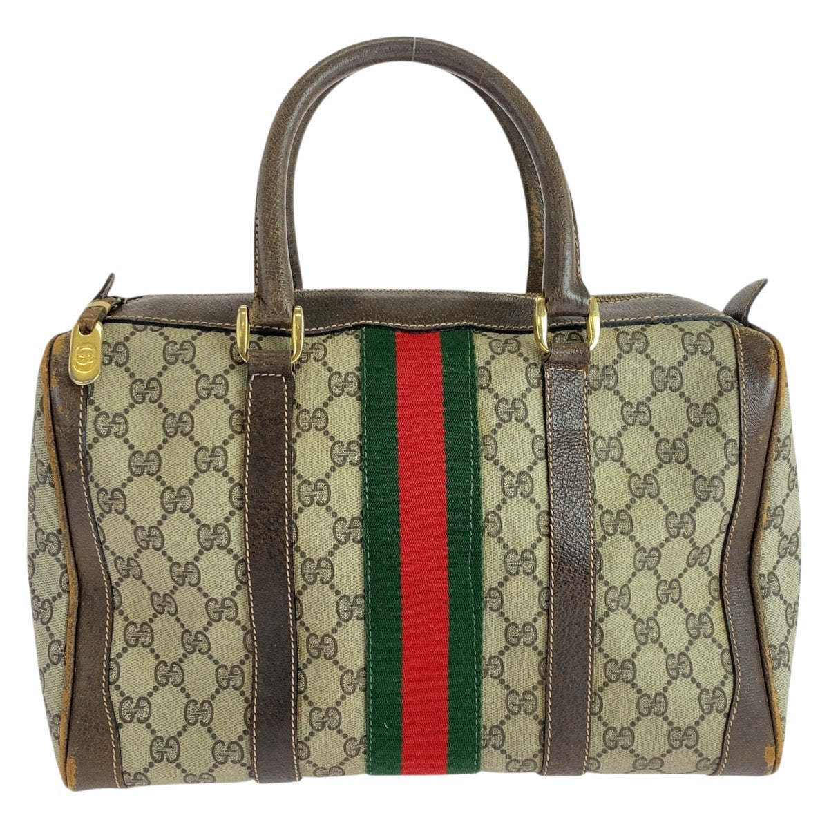 19351
GUCCI グッチ ヴィンテージ オールドグッチ シェリーライン ベージュ ブラウン ゴールド金具 GGスプリームキャンバス / レザー ハンドバッグ レディース AB31