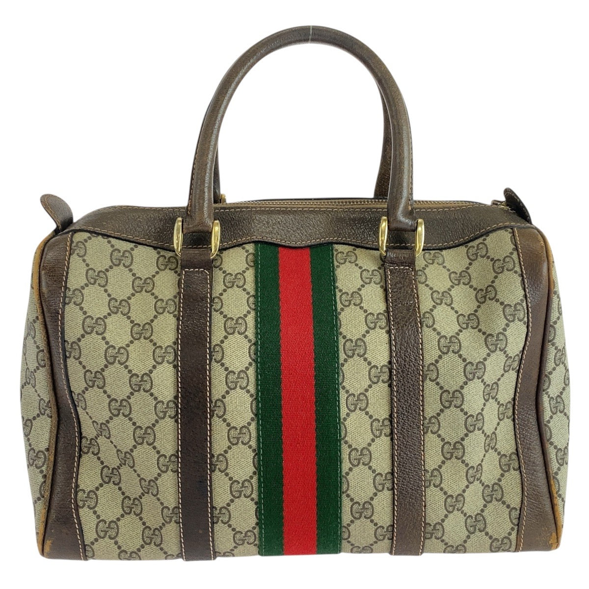 19351
GUCCI グッチ ヴィンテージ オールドグッチ シェリーライン ベージュ ブラウン ゴールド金具 GGスプリームキャンバス / レザー ハンドバッグ レディース AB31