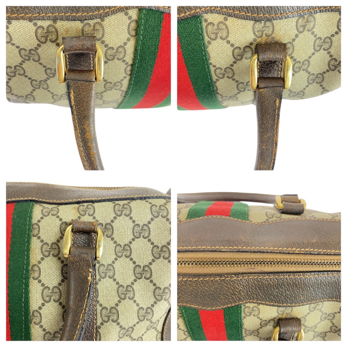 19351
GUCCI グッチ ヴィンテージ オールドグッチ シェリーライン ベージュ ブラウン ゴールド金具 GGスプリームキャンバス / レザー ハンドバッグ レディース AB31