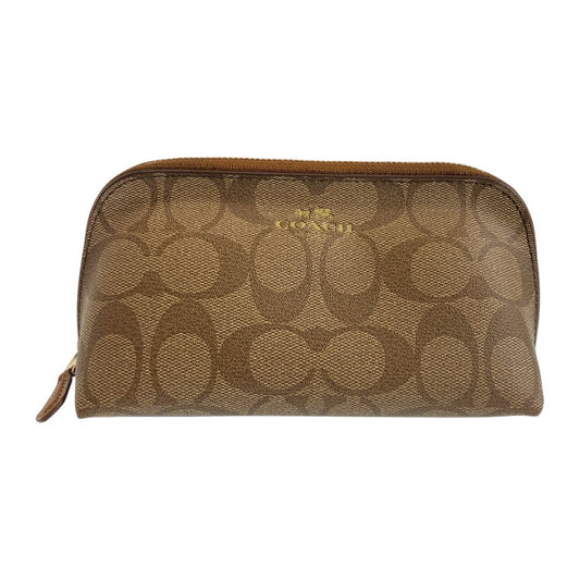 19331
COACH コーチ シグネチャー ベージュ キャメル ゴールド金具 PVC F53385 ポーチ 化粧ポーチ  レディース A1