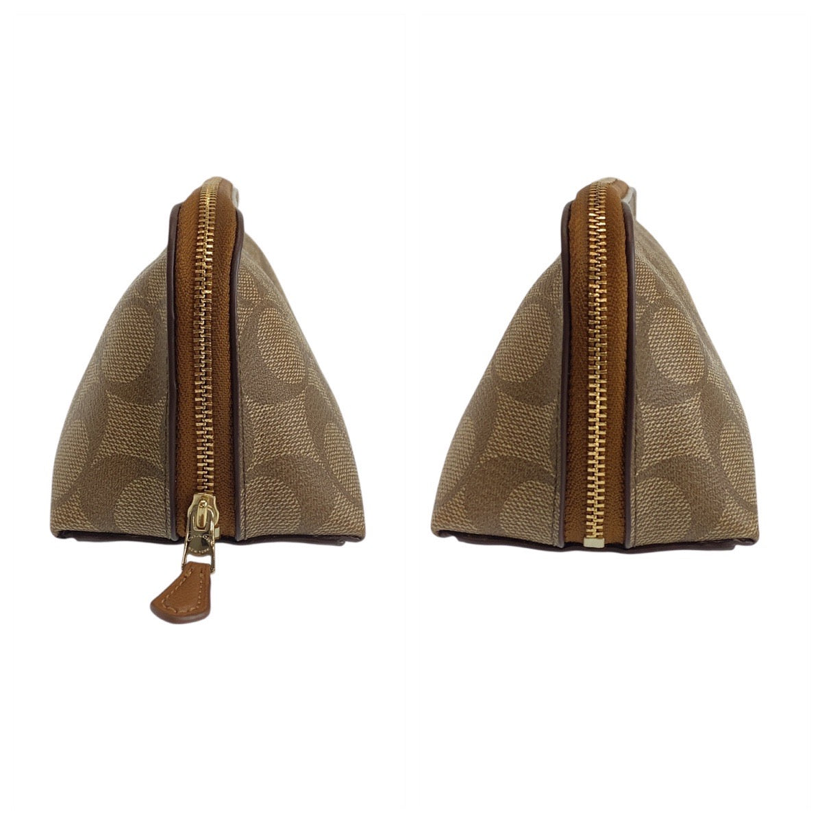 19331
COACH コーチ シグネチャー ベージュ キャメル ゴールド金具 PVC F53385 ポーチ 化粧ポーチ  レディース A1