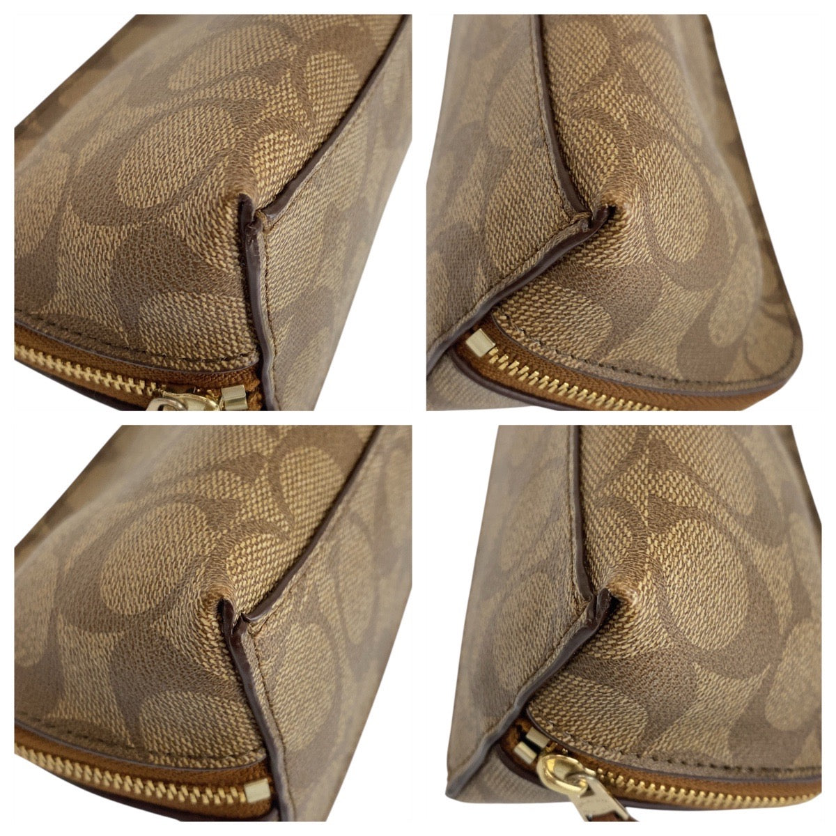 19331
COACH コーチ シグネチャー ベージュ キャメル ゴールド金具 PVC F53385 ポーチ 化粧ポーチ  レディース A1