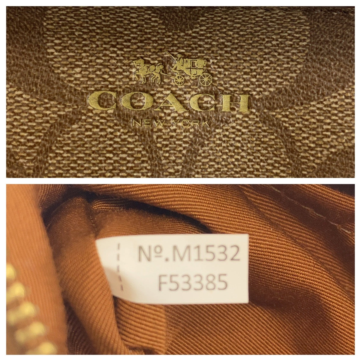 19331
COACH コーチ シグネチャー ベージュ キャメル ゴールド金具 PVC F53385 ポーチ 化粧ポーチ  レディース A1