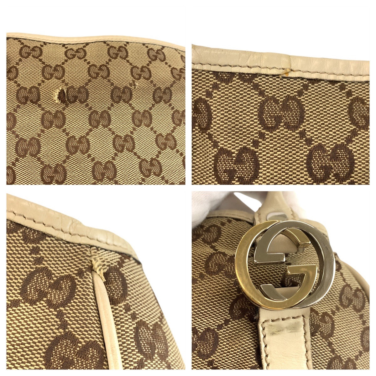 19358
GUCCI グッチ ベージュ アイボリー GGキャンバス / レザー 232963 トートバッグ ショルダーバッグ  レディース AB20