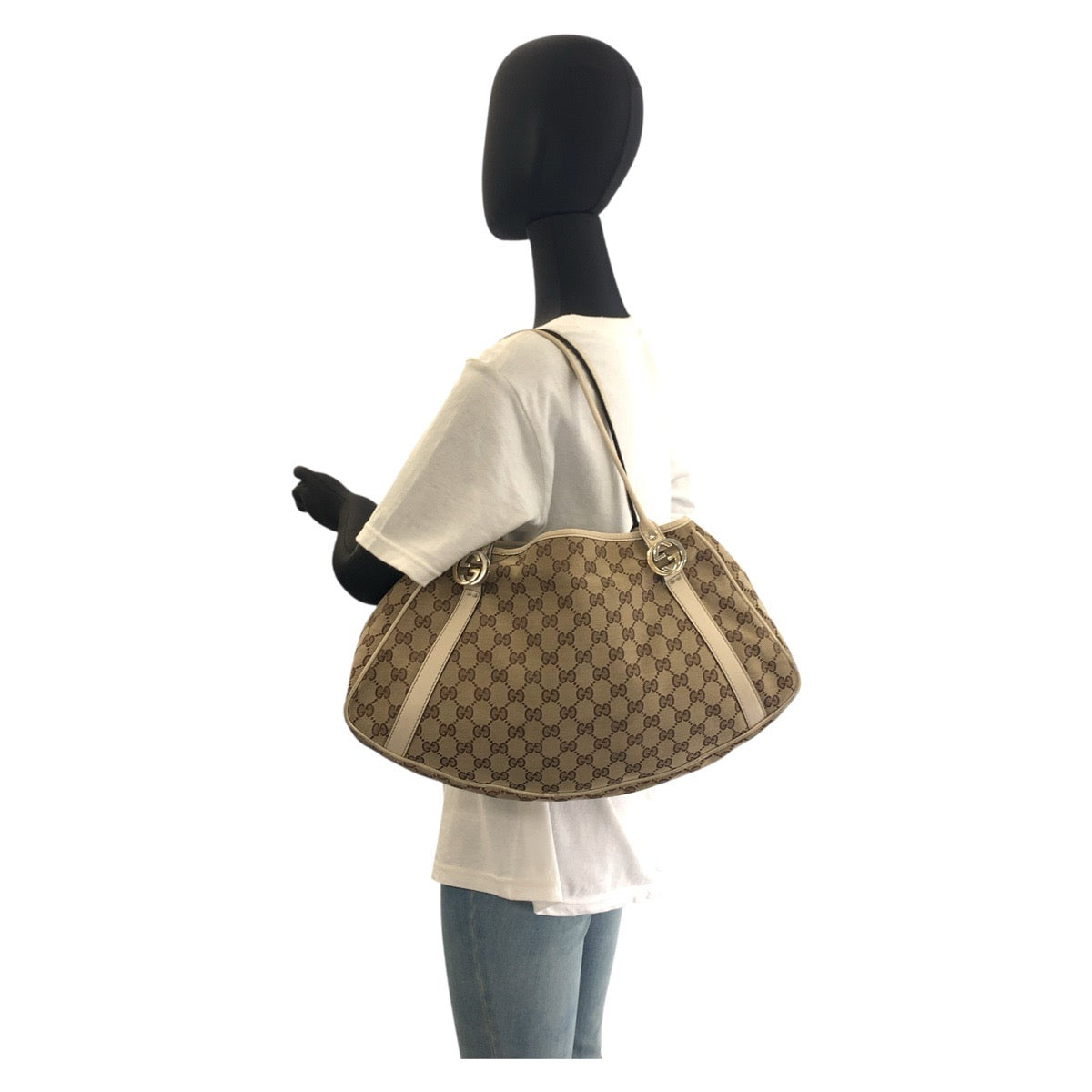 19358
GUCCI グッチ ベージュ アイボリー GGキャンバス / レザー 232963 トートバッグ ショルダーバッグ  レディース AB20