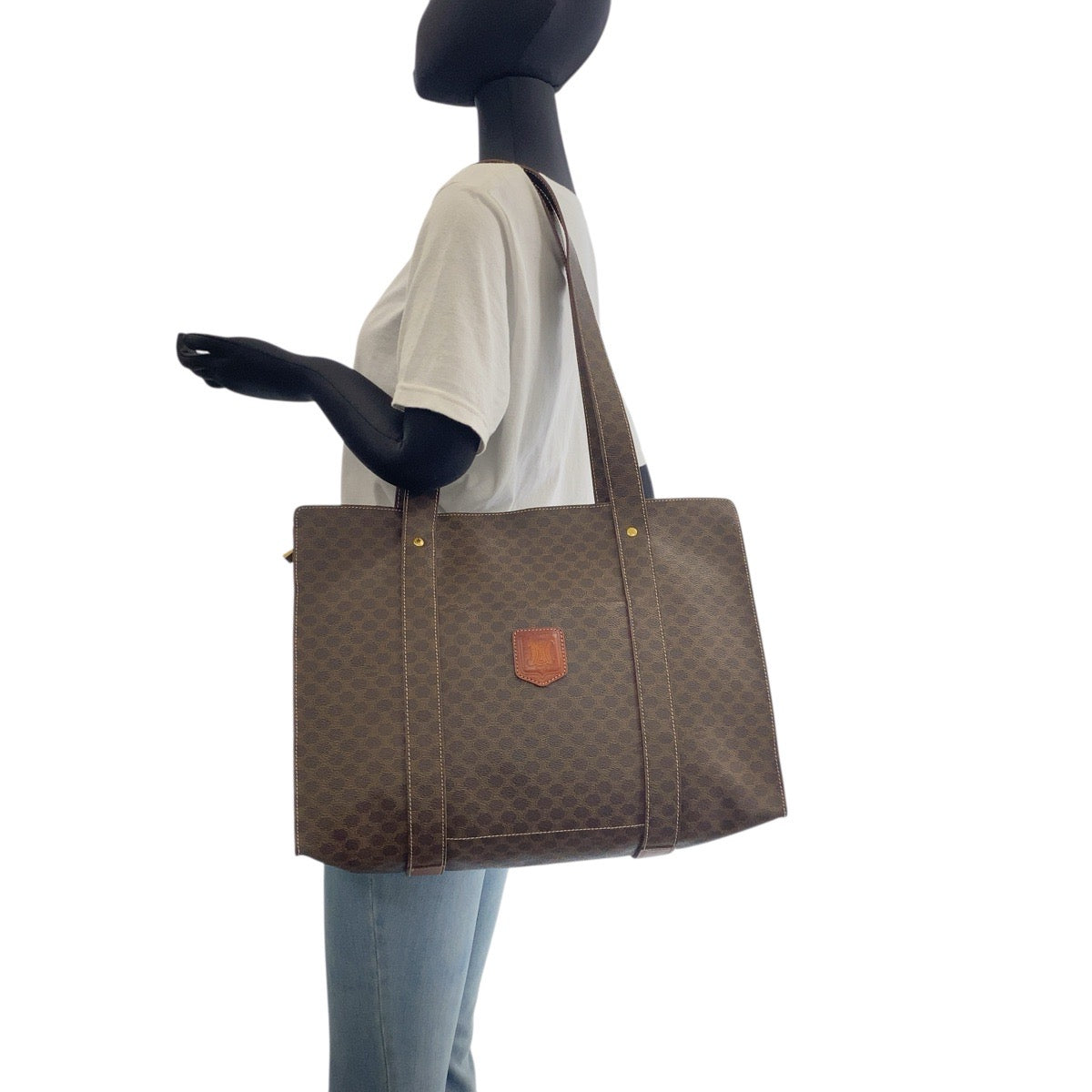 19359
CELINE セリーヌ ヴィンテージ マカダム ブラウン ゴールド金具 PVC MC98/2 トートバッグ ショルダーバッグ レディース ABP40