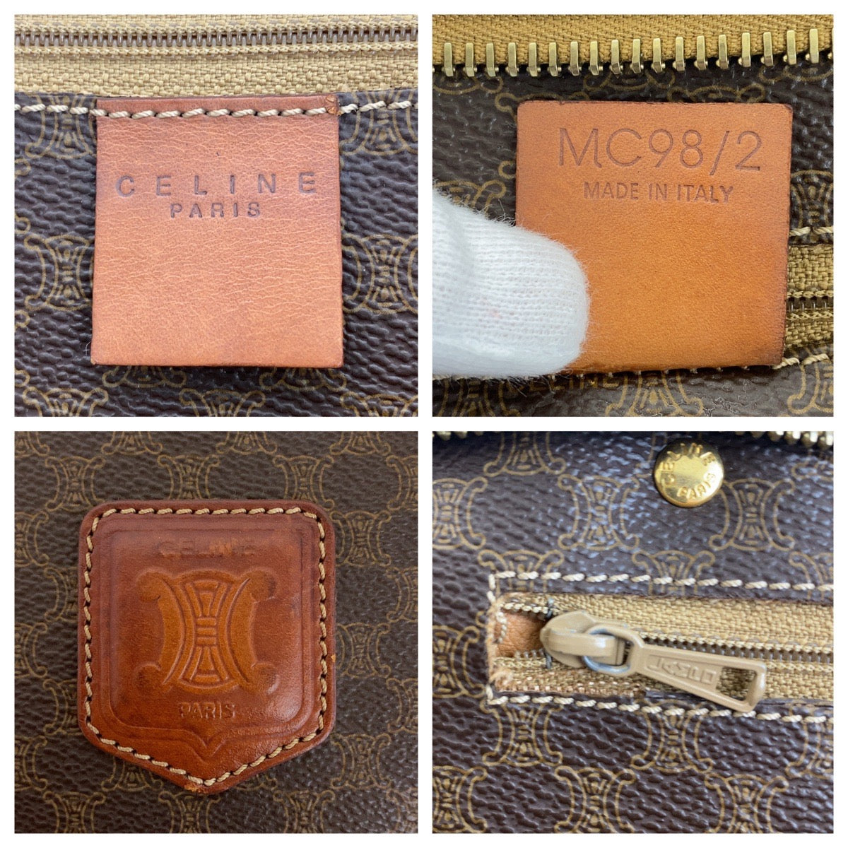 19359
CELINE セリーヌ ヴィンテージ マカダム ブラウン ゴールド金具 PVC MC98/2 トートバッグ ショルダーバッグ レディース ABP40