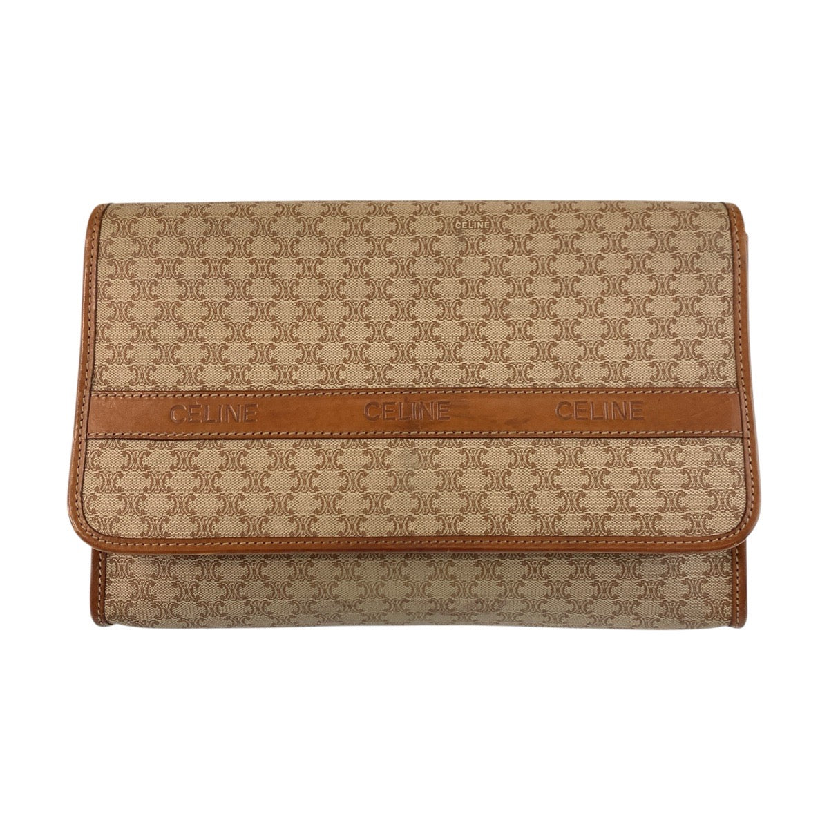 19360
CELINE セリーヌ マカダム ブラウン ゴールド金具 PVC / レザー M08 クラッチバッグ セカンドバッグ  レディース AB13