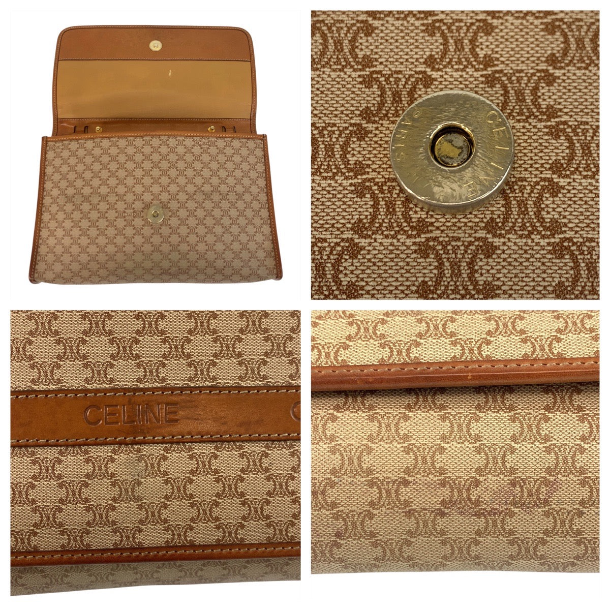 19360
CELINE セリーヌ マカダム ブラウン ゴールド金具 PVC / レザー M08 クラッチバッグ セカンドバッグ  レディース AB13