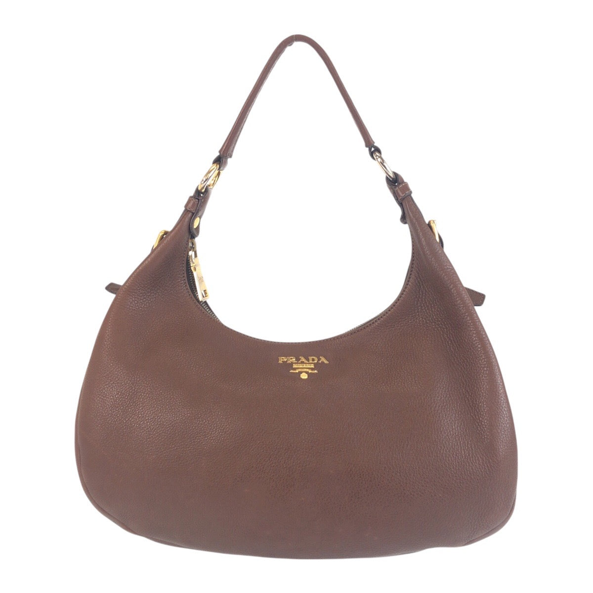 19361
PRADA プラダ ヴィッテロダイノ ブラウン ゴールド金具 レザー ショルダーバッグ ホーボー  レディース AB40