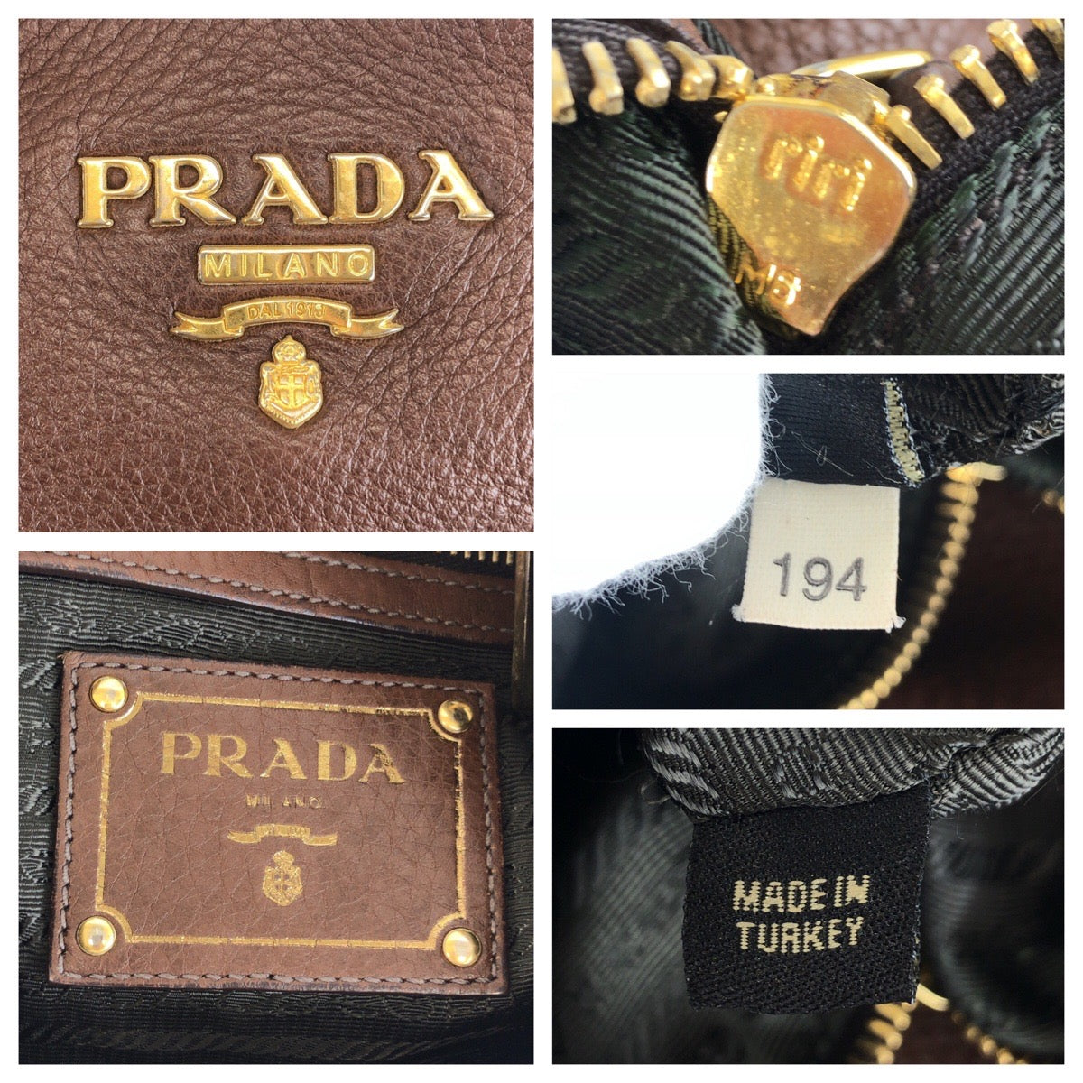 19361
PRADA プラダ ヴィッテロダイノ ブラウン ゴールド金具 レザー ショルダーバッグ ホーボー  レディース AB40
