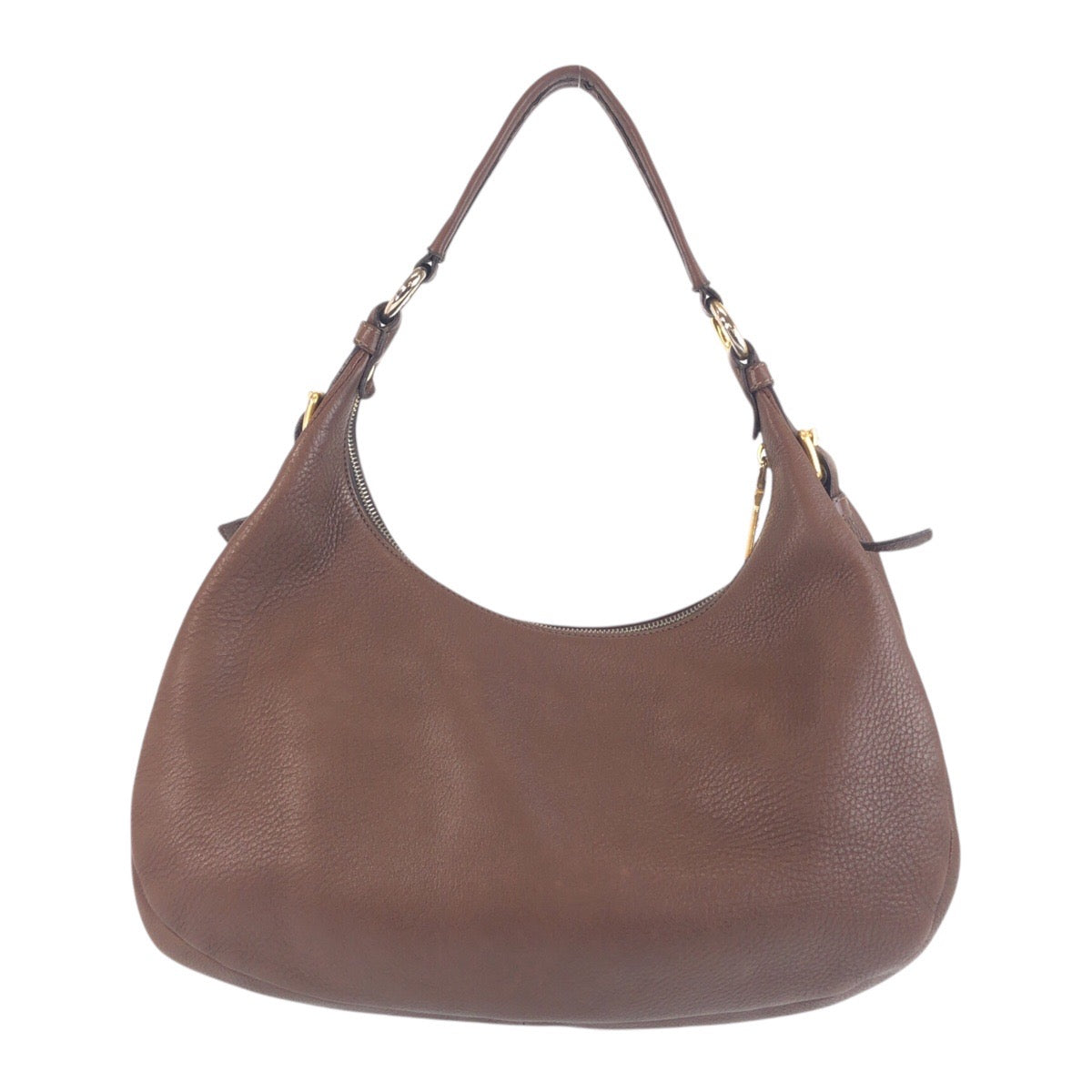 19361
PRADA プラダ ヴィッテロダイノ ブラウン ゴールド金具 レザー ショルダーバッグ ホーボー  レディース AB40