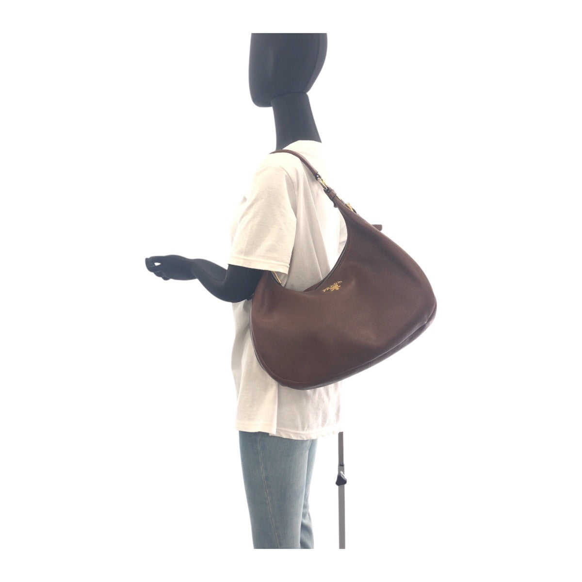 19361
PRADA プラダ ヴィッテロダイノ ブラウン ゴールド金具 レザー ショルダーバッグ ホーボー  レディース AB40