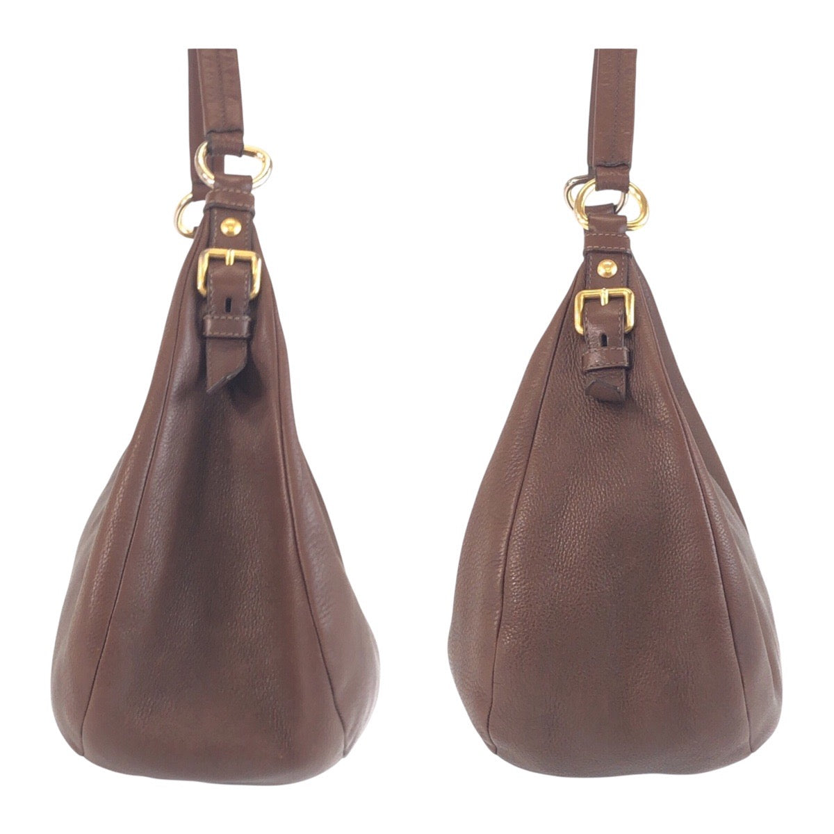 19361
PRADA プラダ ヴィッテロダイノ ブラウン ゴールド金具 レザー ショルダーバッグ ホーボー  レディース AB40