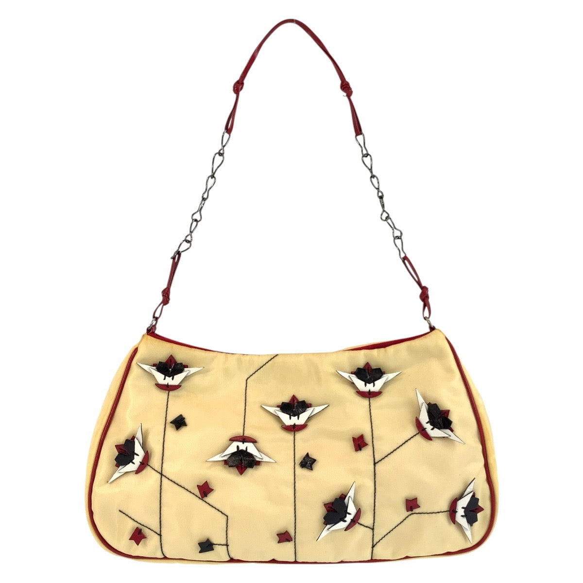 19363
PRADA プラダ 三角ロゴプレート ベージュ レッド シルバー金具 ナイロン / レザー ショルダーバッグ アクセサリーポーチ  レディース AB20
