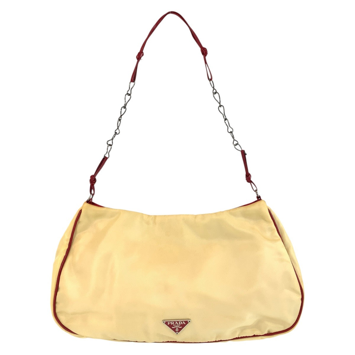 19363
PRADA プラダ 三角ロゴプレート ベージュ レッド シルバー金具 ナイロン / レザー ショルダーバッグ アクセサリーポーチ  レディース AB20